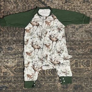 Ann & Dan Bamboo Green Woodland Deer Sleep Suit